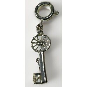 Old Style Key Charm .925 Sterling Silver 1.5” Bracelet Purse Bling Classic EUC
